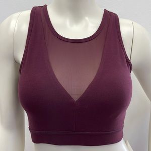 NWOT • MPG Sports Bra with Front Mesh + Side Powermesh/Lattice detail in Maroon.